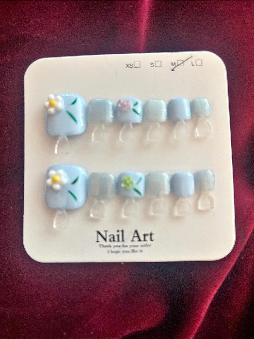 Blue Floral Press-On Nails NWT
